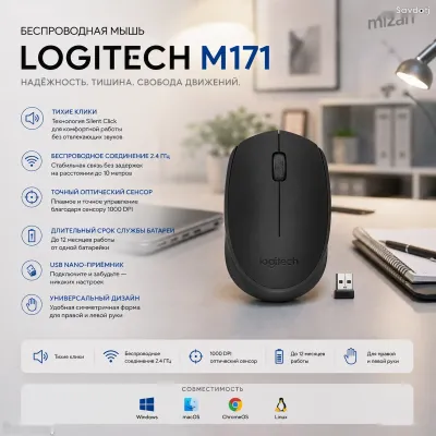 Беспроводная мышь Logitech M171 Wireless Mouse 1000 DPI Black