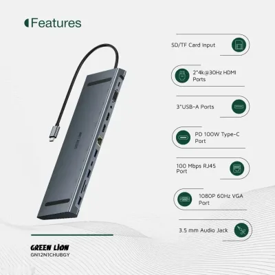 Универсальный Мультихаб Green Lion 12 в 1 4K Hub — миниатюра 2