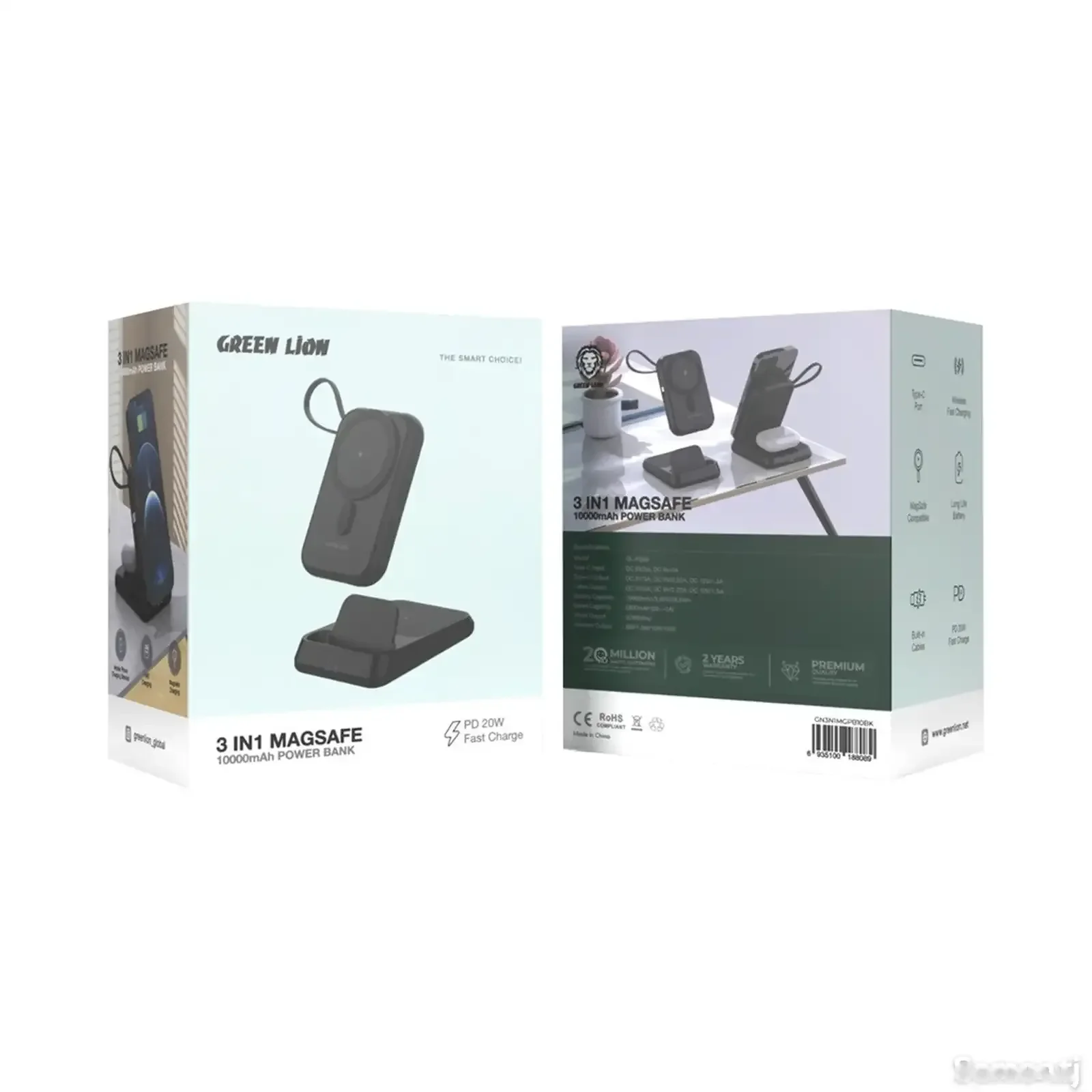 Внешний аккумулятор Green Lion 3 IN 1 Magsafe 10000mAh Power Bank - Black