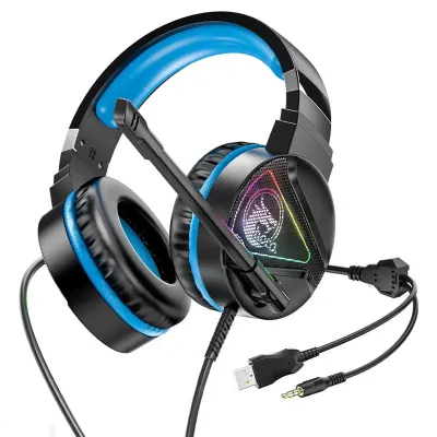Проводные игровые наушники Hoco W104 синий — миниатюра 2