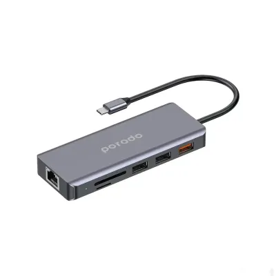 Портативный хаб Porodo 9in1 USB-C Hub Type-C PD 100W HDMI Ethernet USB SD Card 3 — миниатюра 2