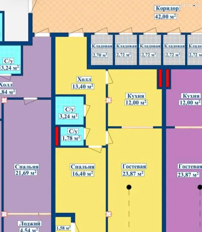 2-комн. квартира, 14 этаж, 72 м², И. Сомони