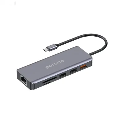 Портативный хаб Porodo 9in1 USB-C Hub Type-C PD 100W HDMI Ethernet USB SD Card 3