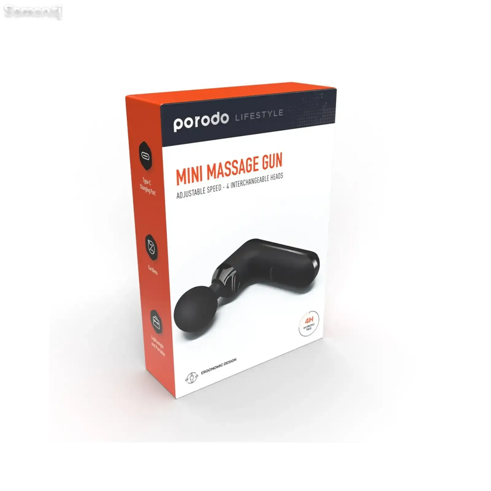Ударный массажер Porodo Lifestyle Mini Massage Gun with 4 Head белый