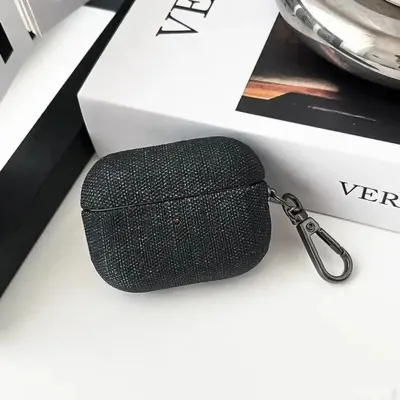Чехол для наушников AirPods Pro 2 из джинсовой ткани черный — миниатюра 2