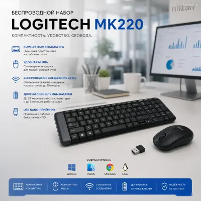 Комплект Logitech MK220 беспроводная клавиатура и мышь Black